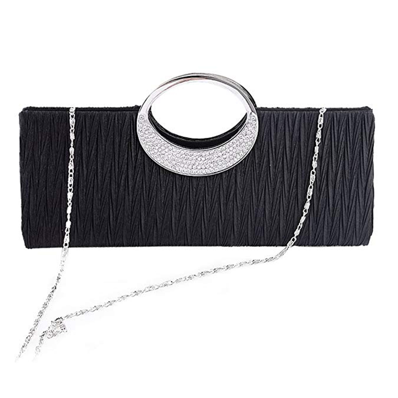 Bolso de noche de lujo para Mujer, cartera de mano plisada de satén con diamantes de imitación, a la , para de boda, monedero