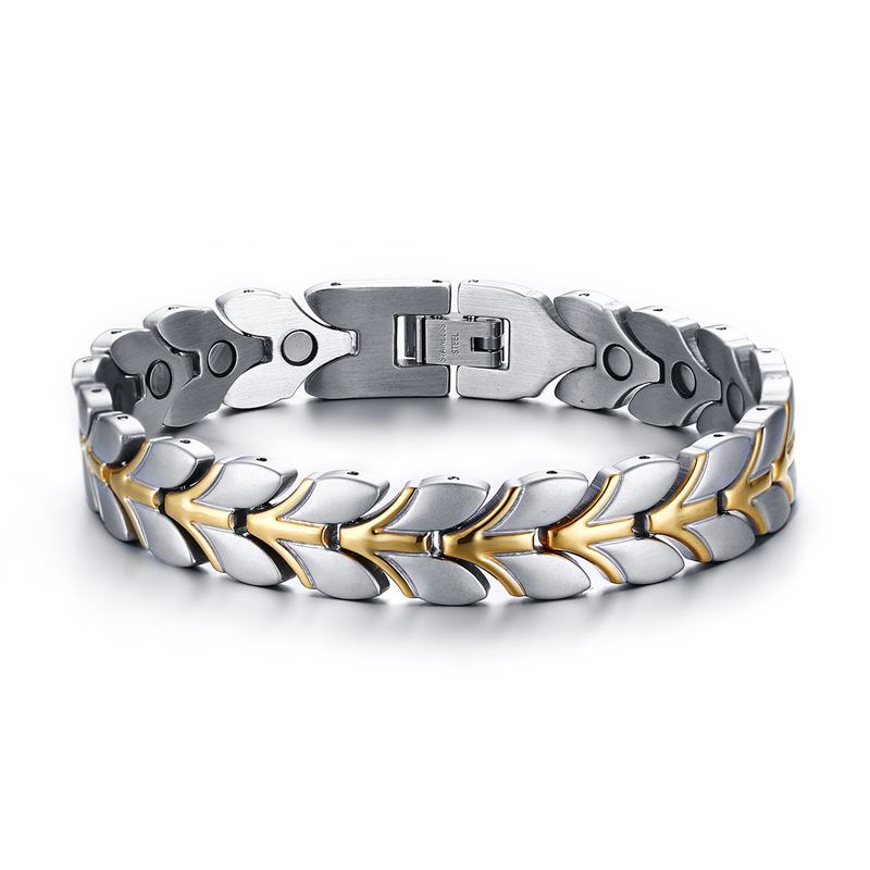 Vnox – Bracelets en chaîne de blé magnétique pour hommes, couleur or: silver