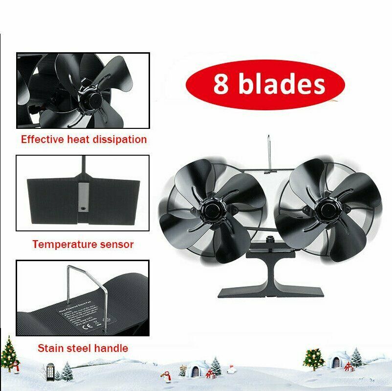 8 Blade Mini Woodburner Stove Fan Silent Operation Ideal Small Log Burner Fan and Woodburner Fireplace Fan Black Stove Fan