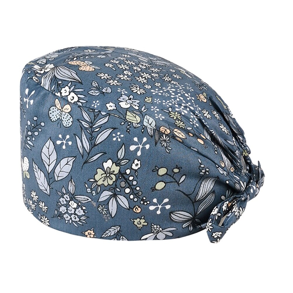 Cartoon print adjustable breathable scrubs hats pet shop cute work cap beauty salon nursing cap hospital working surgical caps: 12017