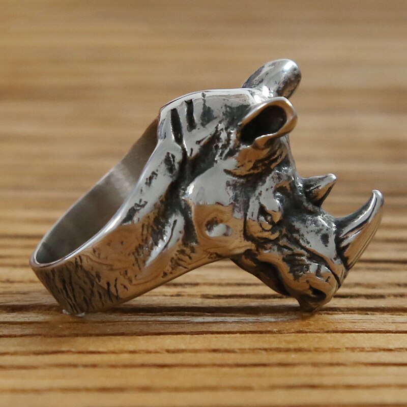 Gedetailleerde Neushoorn Hoofd Punk Biker Ring Mannen Rvs Hip Hop Ring Mannen Dier Sieraden Party Voor Hem