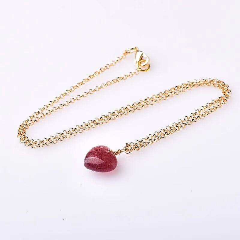 Natuurlijke Aardbei Kristal Hart Hanger 14K Gold Filled Ketting Handgemaakte Diy Ketting Voor Vrouwen Presenteert