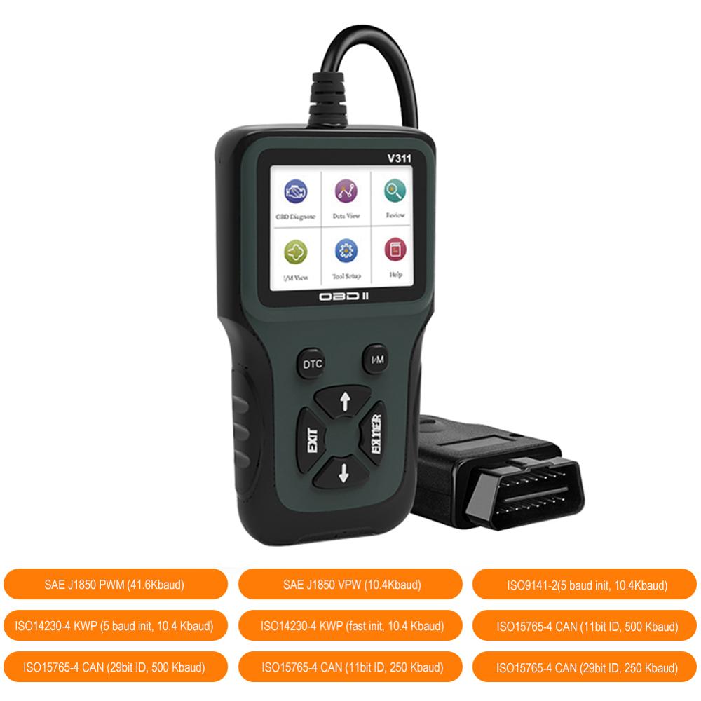 Obdiicat  v311 obd 2 scanner obd ii auto kode læser bil diagnostisk værktøj håndholdt 4- sprog baggrundsbelyst farve lcd display scanner