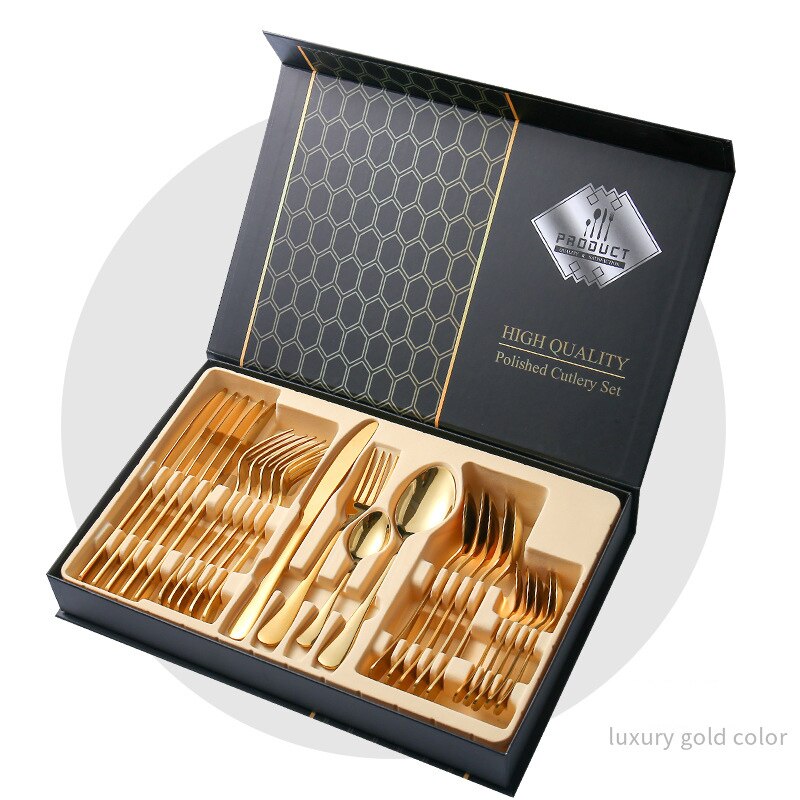 24 PCS Black Western Stainless Steel Dinnerware Cutlery Set Fork Knife Spoon Flatware Silverware Set Tableware Set