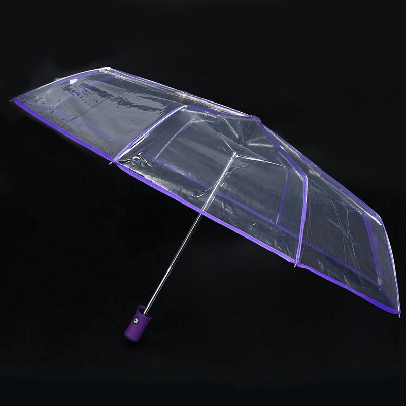 2 Pcs Transparent Umbrella Automatic Umbrella Rain-Transparent+Purple Border & Transparent+White Border
