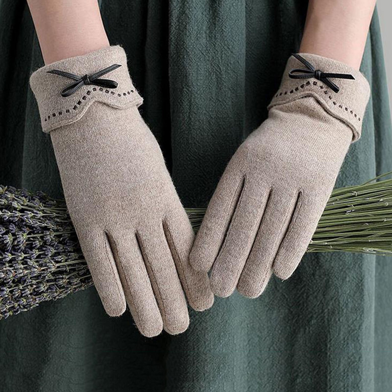 Vrouwen Winter Warme Wollen Handschoenen Elegante Vrouwelijke Dames Rijden Volledige Vinger Fluwelen Handschoenen Telefoon Spelen Goedkope