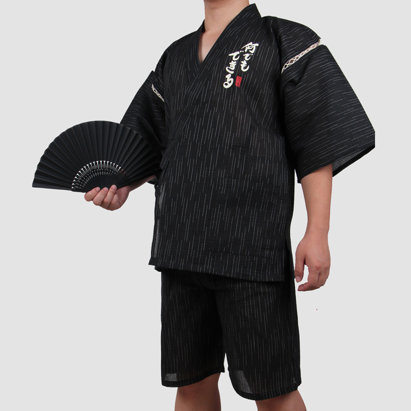männer 95% Baumwolle Yukata Kimono Anzug Männer Japan Traditionellen Atmungsaktive Pyjama einstellen Sommer Bademantel mit kurze Hose A52505: 5 / L