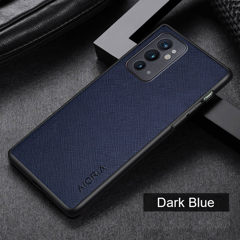 Leren telefoonhoesje voor OnePlus 9 pro 9R 9RT 5G, luxe hoesje met kruispatroon: Canvas / Bruin