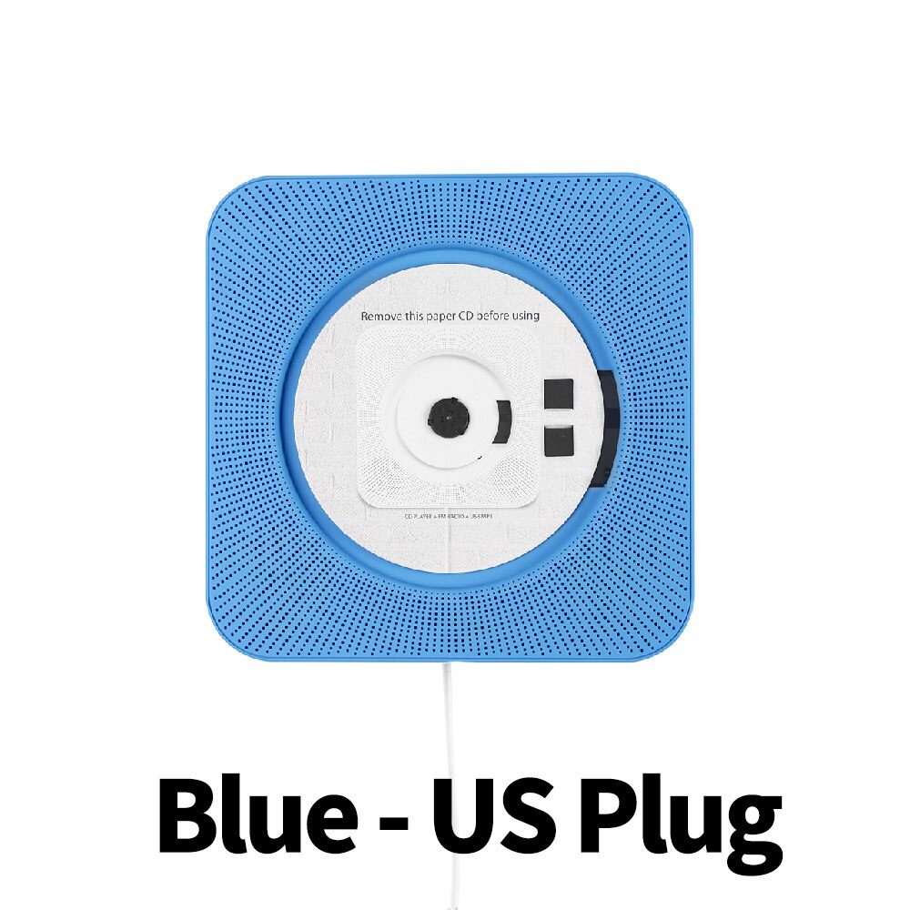 Wall Mounted CD Player Surround Sound FM Radio Bluetooth USB MP3 Disk Portable Music Player Remote Control Home Stereo Speaker: Blue US Plug