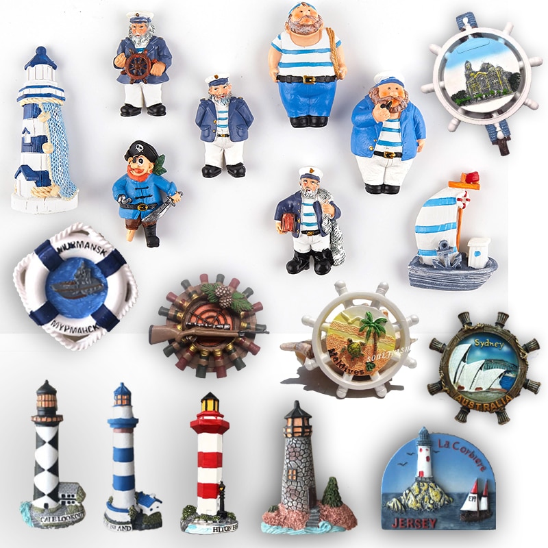 Kylskåp magnet magnetisk harts medelhavsvind fyr sjöman kapten kryssningsfartyg souvenirer kylskåp dekoration