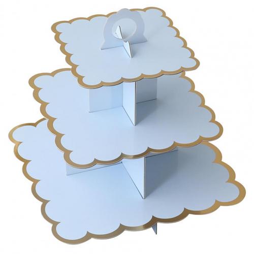 5 Kleuren Unieke Taart Stand Prachtige Drie-Layer Food Grade Papier Dessert Stand Milieuvriendelijke Wegwerp Dessert Stand Voor Party: Light Blue Ruffles