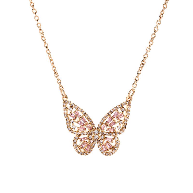 glänzend Seite Neue Zubehör Kristall Schmetterling Anhänger & halsketten für Frauen Elegante Zirkonia Kette Halsband Halsketten