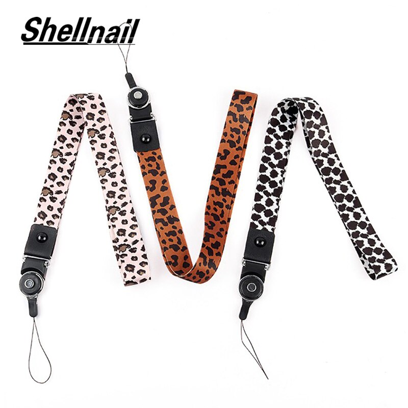 Shellnail Luipaard Print 2-In-1 Lanyard Voor Iphone Oppo Universele Afneembare Lange Nek Touw Polyester Lint Vrouwen trendy Lanyard