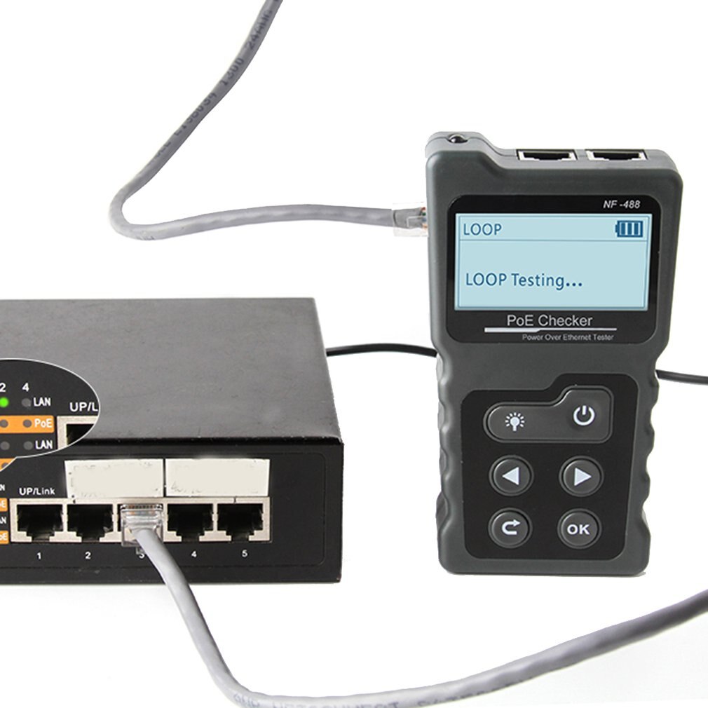 NF-488 LCD Network PoE Checker Over The Ethernet cat5 cat6 Lan Cable Tester Loop Test Tool Lan Tester