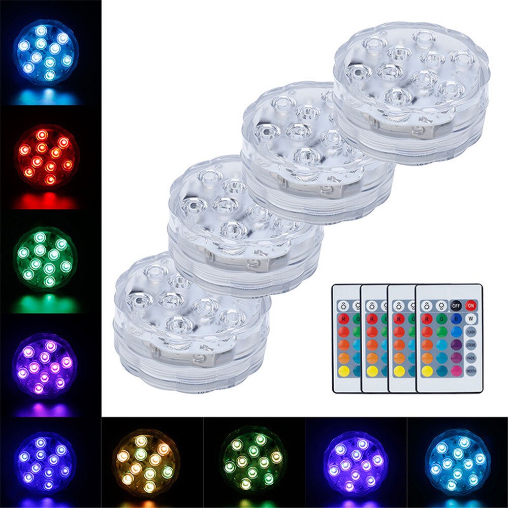 4Pcs Battery Operated RGB Led Submersible Light Underwater Night Lamp Garden Swimming Pool Light for Wedding Party Vase Bowl