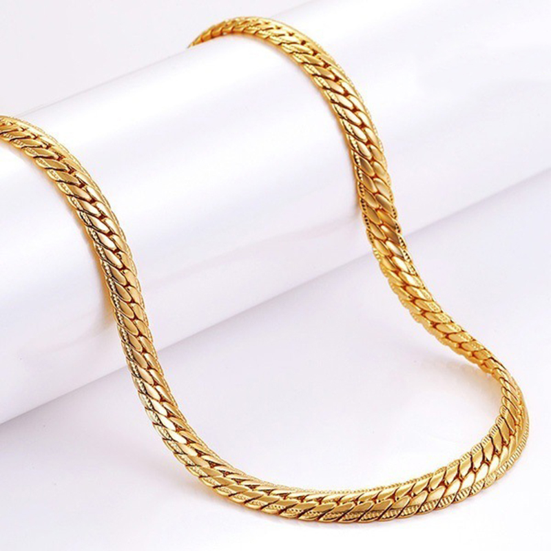 5MM Jewelry Men Women Gold Necklace Sideways Snake Chain Necklace 24 Inch Accessories Bijoux Femme Hip Hop Jewelry