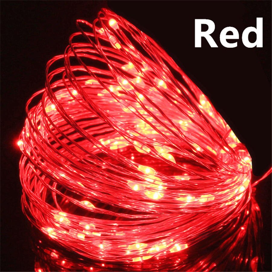 5v usb led string lys fairy 20m 10m 5m 2m sølvtråd vandtæt til krans hjem jule bryllupsfest dekoration: Rød / 10m 100 lysdioder