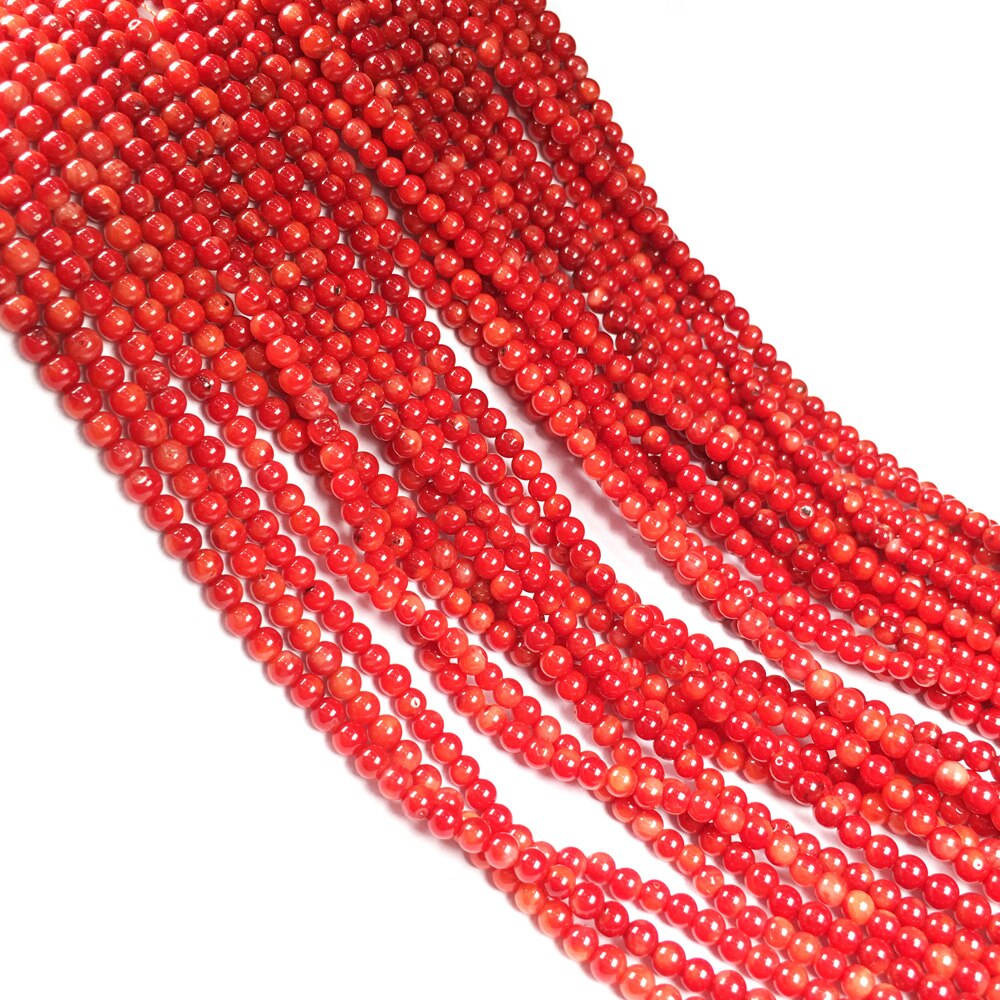 Cuentas redondas de Coral rojo, abalorio de Coral de piedra Natural, cuentas sueltas, cuentas de aislamiento para fabricación de joyería, pulsera, collar DIY de 2, 3, 4, 5 y 6mm
