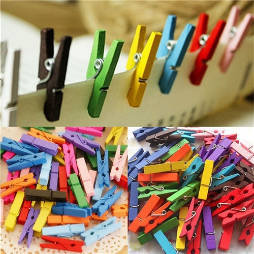 50 stk / lot smallcraft pinde tøjalbum hængende springclothespins til memo kort 30mm tilfældig farve træ papirclips