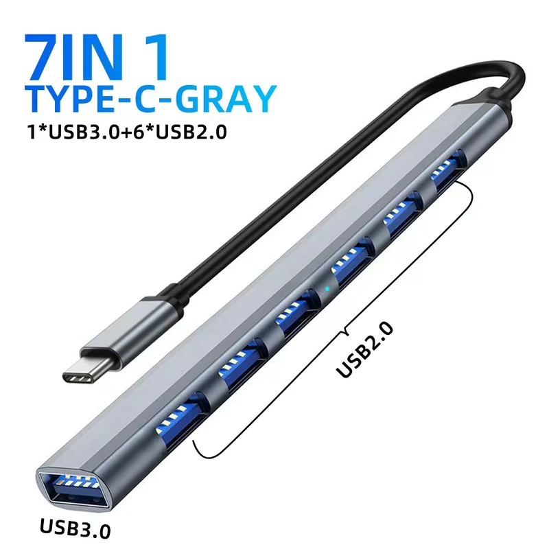 7-portowy rozdzielacz USB 3.0 typu C HUB Szybki adapter OTG Stacja dokująca do laptopa PC Dysk twardy Mysz Klawiatura
