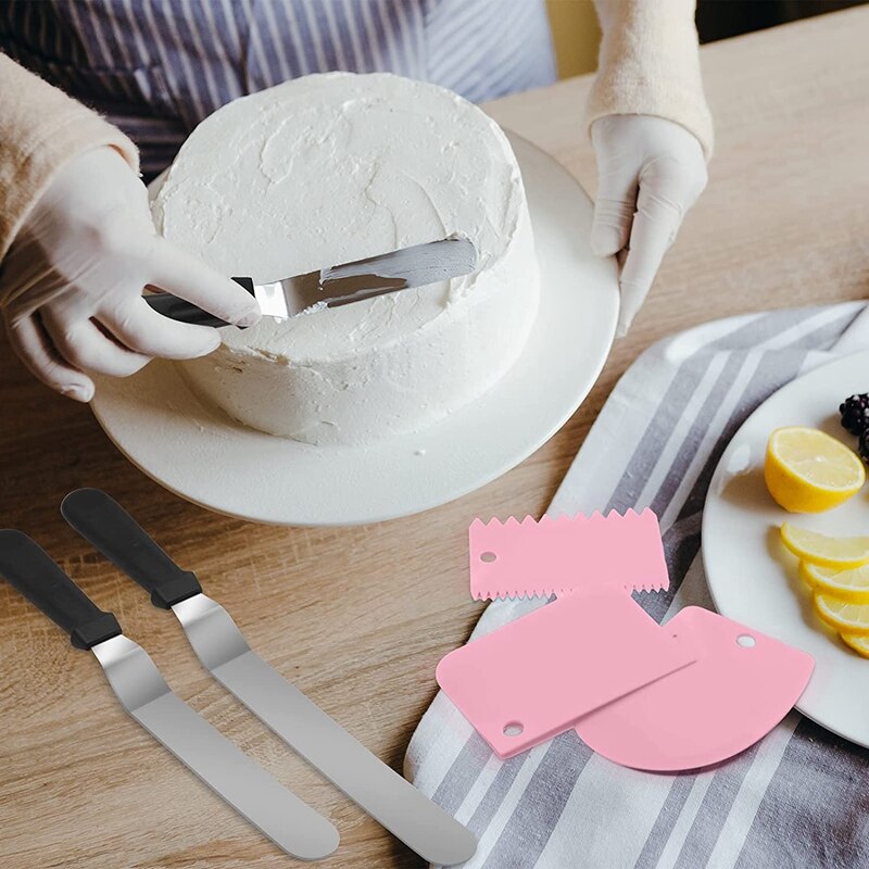 Practical Angled Icing Spatula Set and 3 Packs Cake Scrapers Smoother, Stainless Steel Offset Spatulas Cake Frosting Spatula