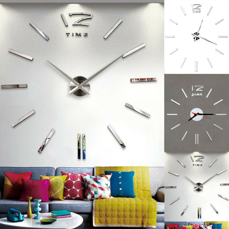 Grote Wandklok Grote Horloge Decal 3D Stickers Spiegel Diy Muur Moderne Home