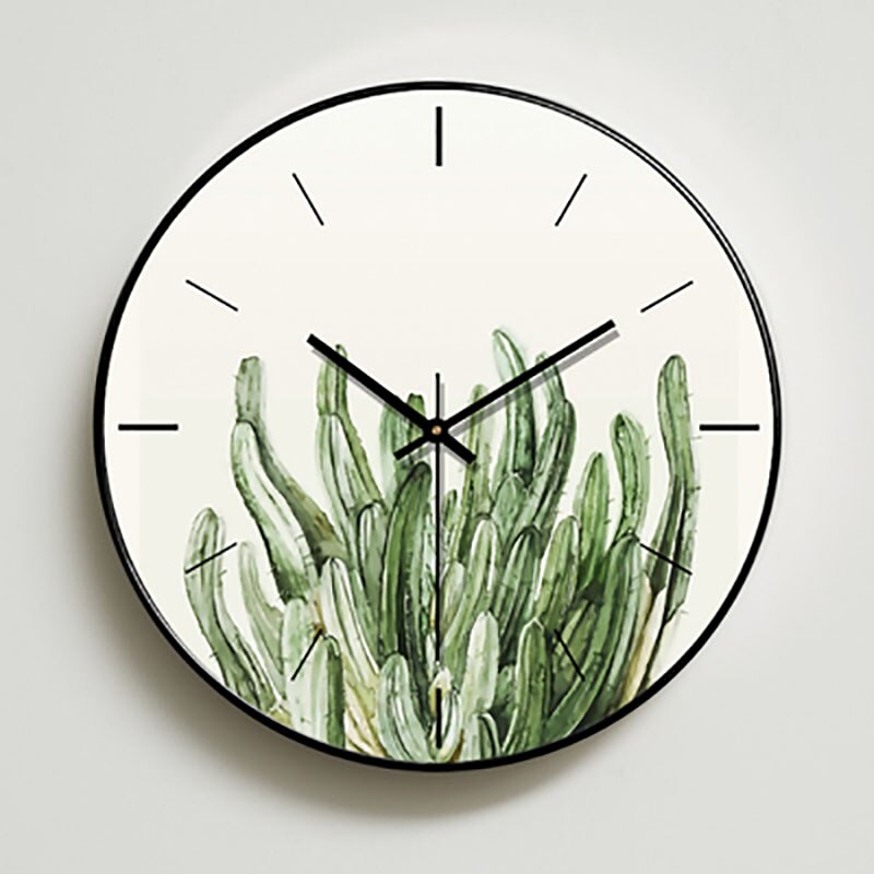 Wall Clock Antique Green Plant Digital Clock Quartz Wall Watches Home Decor Study Horloge Silent Clock W: Style1 / 14inch