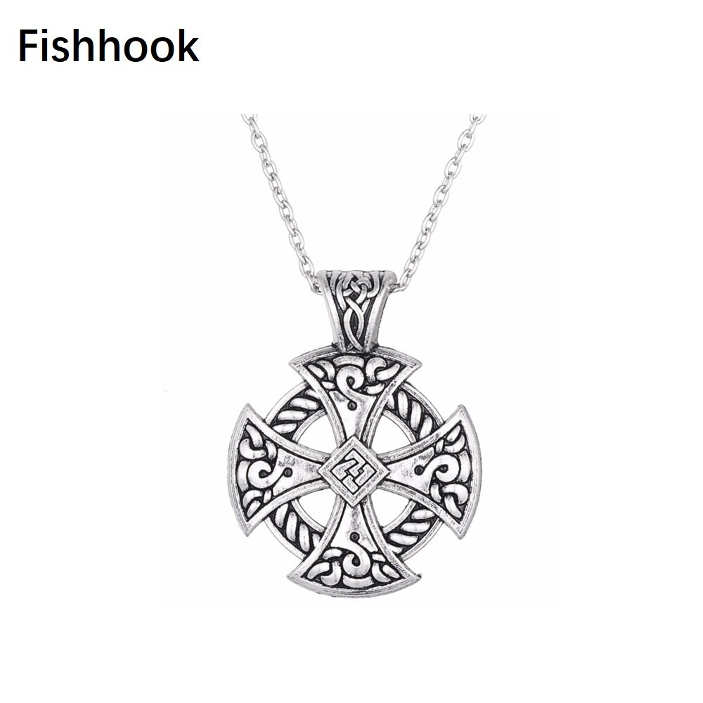 Fishhook Vintage Stijl Antieke Zilveren Kleur Hanger Met Cirkel Knoop Hamer Heidense Tradities Touw Ketting Cadeau Voor Mannen Ketting: link chain