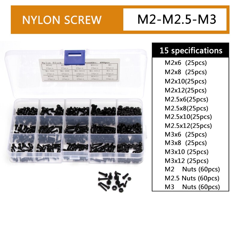 480 stücke Nylon Runde Kopf Phillips Schraube Schrauben M2 M 2,5 M3 verhexen Muttern einstellen Schwarz Weiß Kunststoff Schrauben Sortiment Bausatz: M23NLH209 x1