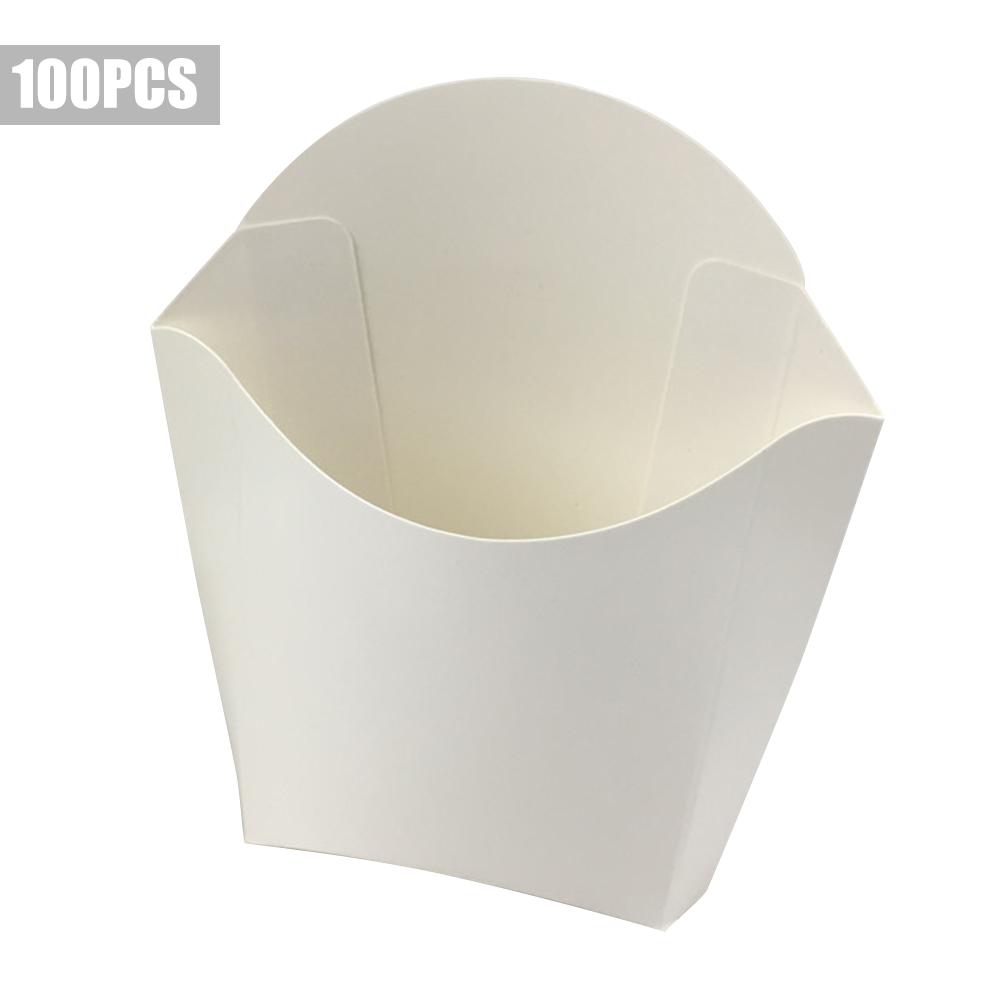 100 engångslåda för vit pommes frites friterad kyckling hamburgare förpackning kartong olja packlåda pommes frites låda hållare koppar set vitt papper