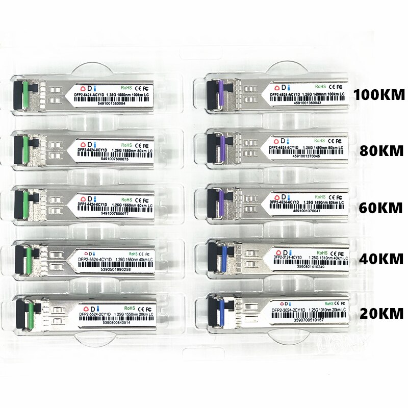 LC SFP Fiber optic module 1.25G LC 20/40/60/80/100KM 1310/1490/1550nm Single Fiber SFP Optical Module Transceiver FOR ONU OLT