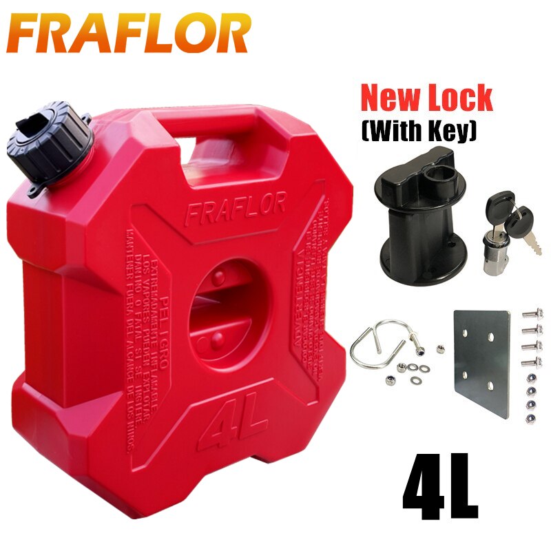 4 Liters Gas Can Spare Oil Fuel Tank For BMW ATV Motorcycle Tail box Side Box Jerrycan Gasoline Petrol Bucket Container Oil Drum: Red and Lock Plate