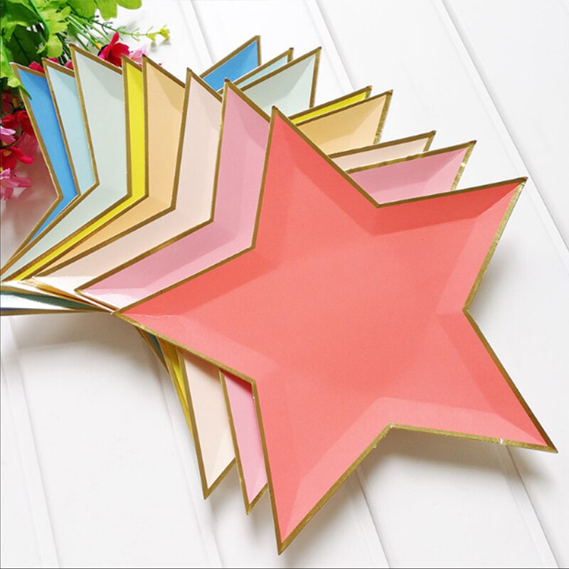 Wegwerp Servies Bruiloft Decoratie 8Pcs/1 Pack Effen Kleur Vijfpuntige Ster Papier Lade Verjaardagsfeestje Decoraties kids