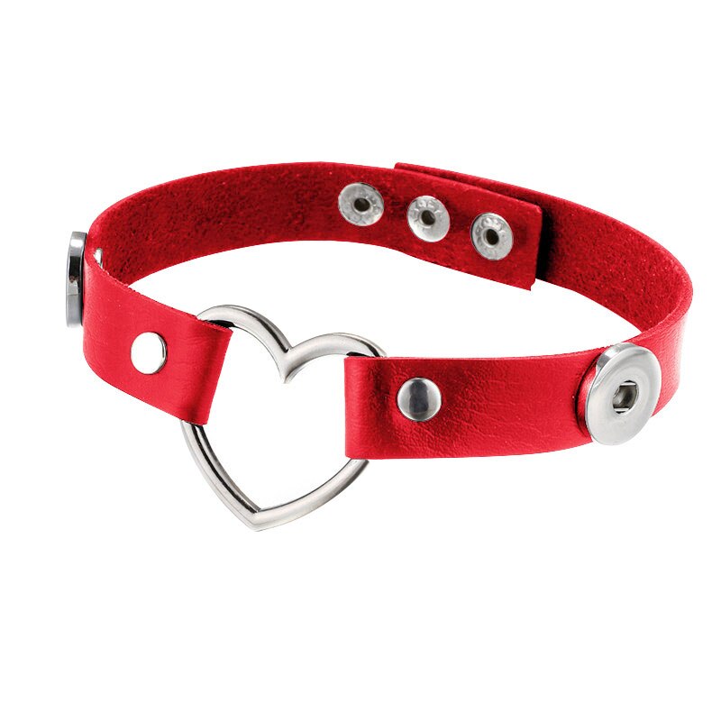 elegante Herz Leder Kragen snap halskette einstellbar 45 cm fit 12mm/18mm snap tasten snap schmuck DJ0205: red / 18mm buttons