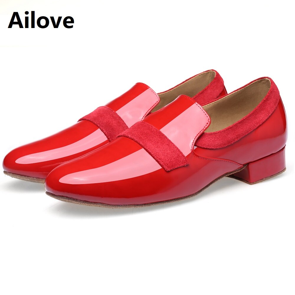 Men`s Ballroom Tango Latin Salsa Dance Shoes Soft Suede Sole Red Leather Dancing Sport Shoes M02