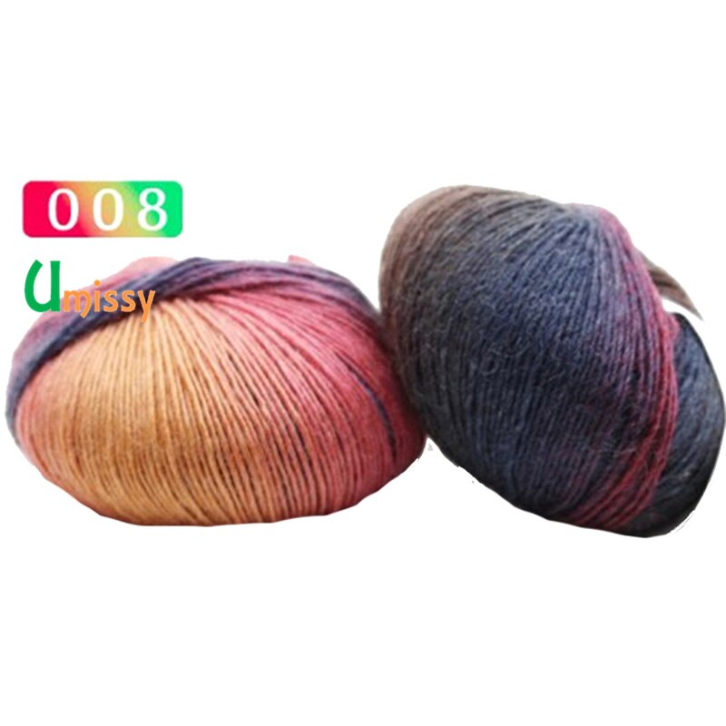 2pcs Cashmere Yarn Knitted Chunky Hand-Woven Woolen Rainbow Colorful Knitting Scores 100% Wool Yarn Needles Crochet Weave Thread: 2pcs 08