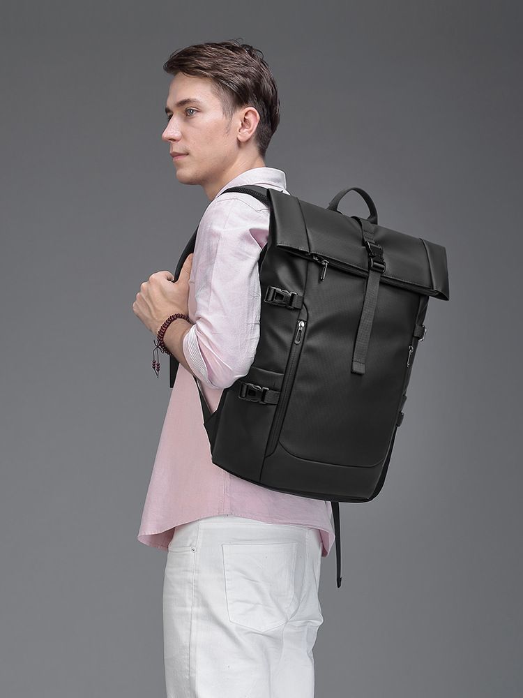 EURCOOL Mochilas Men's Backpack Waterproof Rollup Backpack Women Travel Expandable USB Charging Large Capacity Laptop Bag