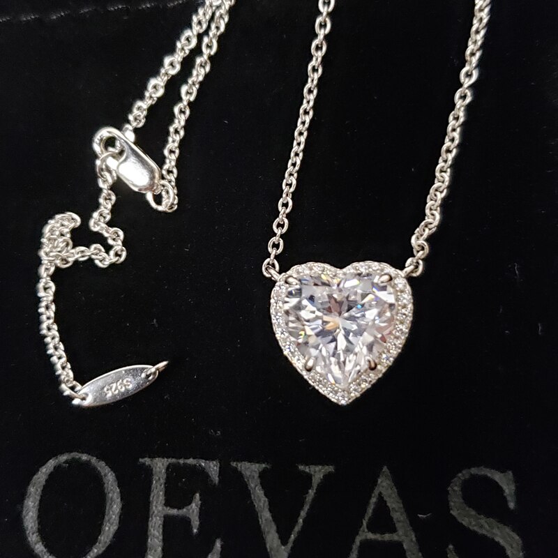 OEVAS Solid 925 Sterling Argento Scintillante 10*10MM Alto Tenore di Carbonio Del Diamante Del Pendente Del Cuore Della Collana di Cerimonia Nuziale Del Partito Da Sposa Gioielleria Raffinata