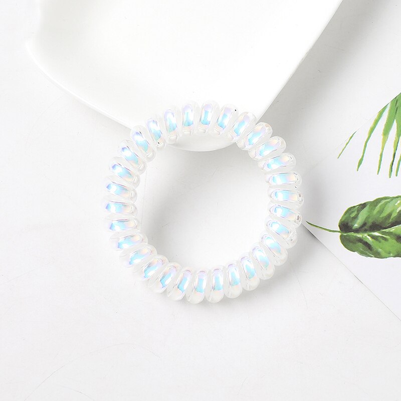 Coletero en espiral de goma de plástico elástico, fino y pequeño, cable para teléfono, sin pliegues, lazos para el pelo, banda para el pelo: Blanco