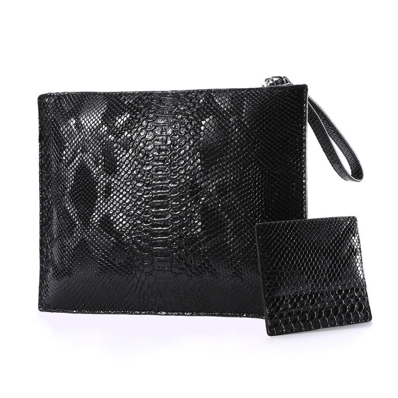 Slangemønster kvinner konvoluttvesker pu skinn dame clutch veske merke fest clutcher for damer lommebok gratis kort veske: Svart