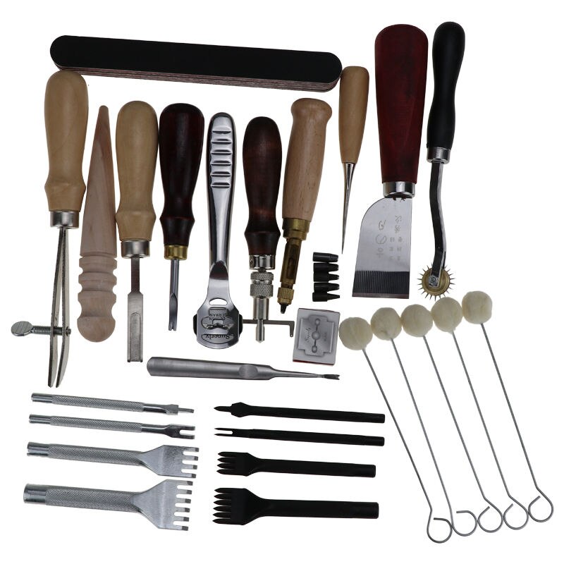 Leather Craft Tools Kit Hand Sewing Stitching Punch Carving Work Saddle Leathercraft Accessories: 22PCS 1SET
