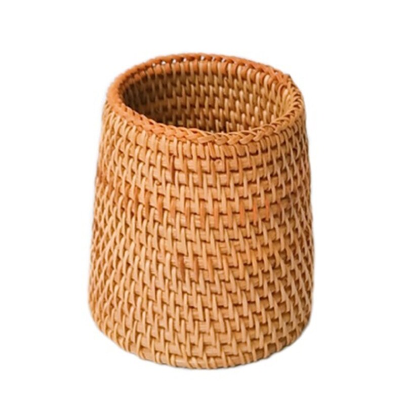 Portalápices de ratán Natural hecho a mano, Cubo de almacenamiento tejido, decoración de escritorio para el hogar y la Oficina, cilindro tejido a mano para el hogar: 2