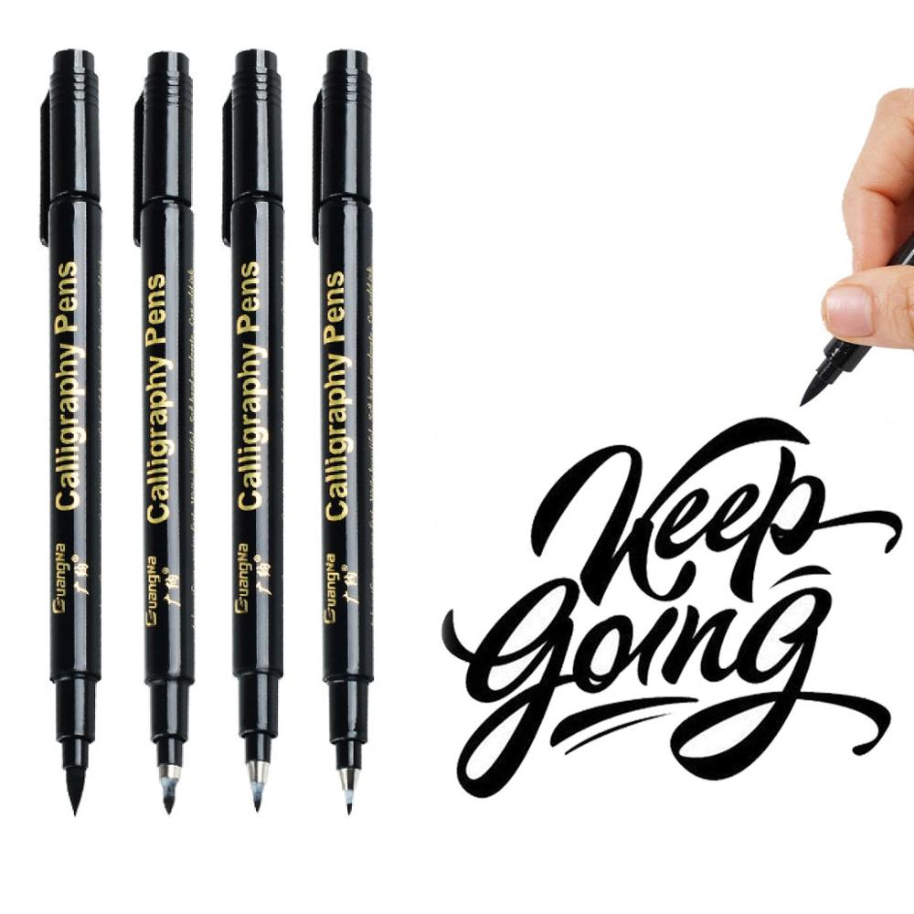 4pcs Calligraphy Pen Set Quick-dry Refillable Waterproof Pigment Ink for Beginners Writing Signature Drawing Lettering Art F802