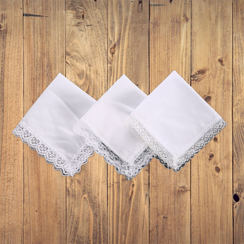 White Cotton Lace Border Small Handkerchief DIY Adult Blank Lace Hankies For Wedding Pocket Square For Men &amp; Women 25x25cm