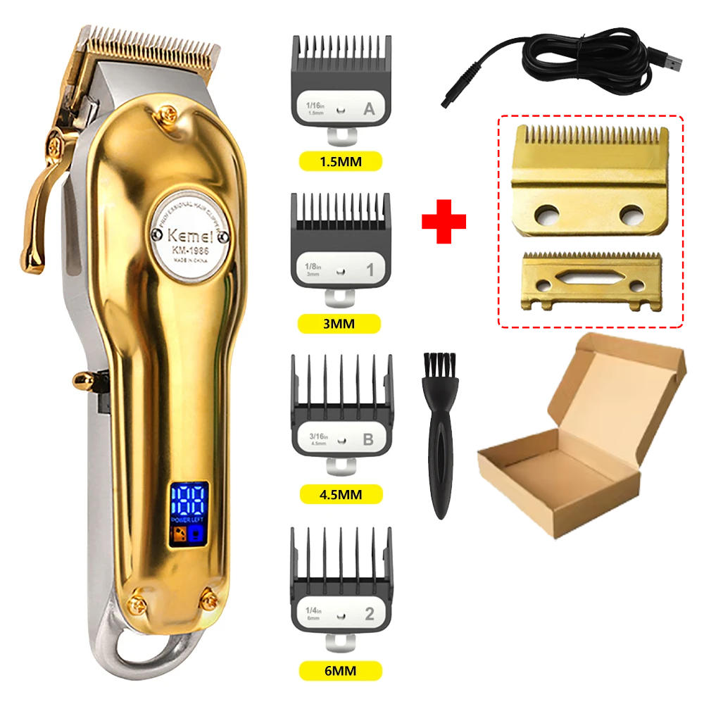 Kemei Hair Clipper KM-1986 Trimmer 9000 RPM Barber Hair Cutting Machine Digital Display Haircut Clipper for Men: GRAY