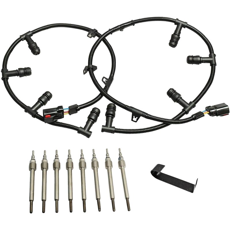 Right +Left Glow Plug Harness with 8Pcs Glow Plugs for 2004 Ford 6.0L -crude oil F250 F350 F450 F550 Super Duty