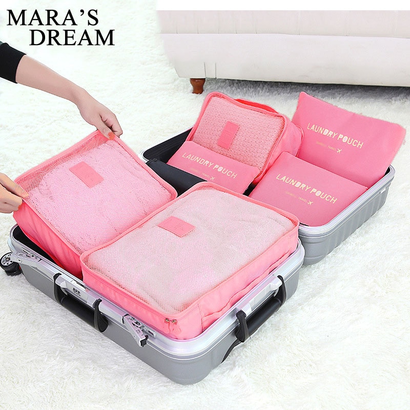 Mara's Dream 6pcs Polyester Packing Cube Women Travel Bag Waterproof Luggage Clothes Tidy Pouch Organizer Large Capacity Durable