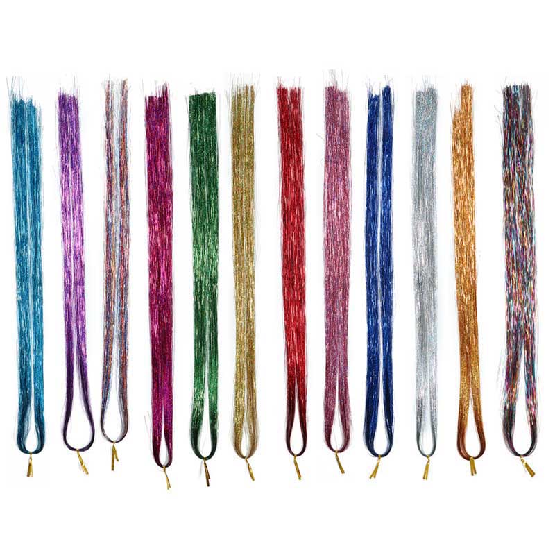 Hår tinsel strands kit, tinsel hair extensions, fairy hair tinsel kit for kvinner jenter med verktøy  (12 farger): Default Title