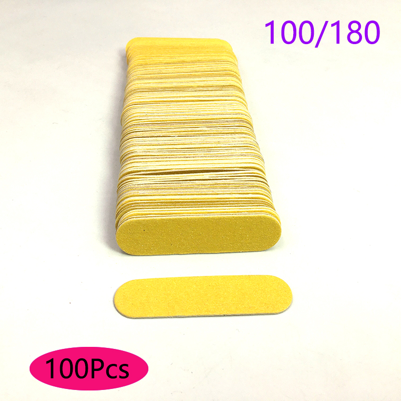 Limas de madera desechables para manicura, papel de lija, pulido, Mini lima de uñas, 100 Uds.: Yellow