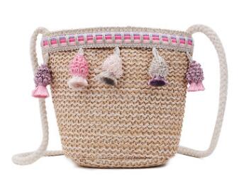 Barnväskor för flickor handväskor axel baby tofs mini bucket väskor barn söta stickade handväskor flickor crossbody väskor: Rosa